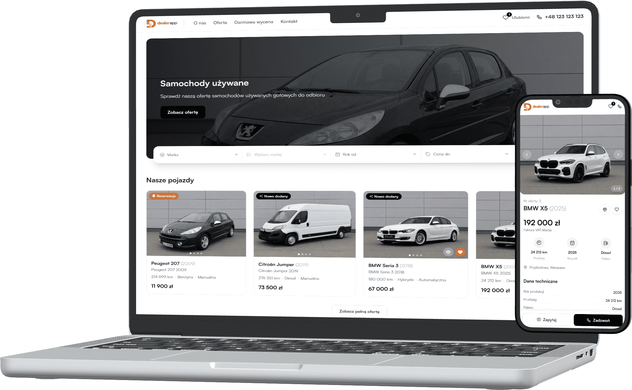 Strona internetowa dla dealera i panel DealerApp